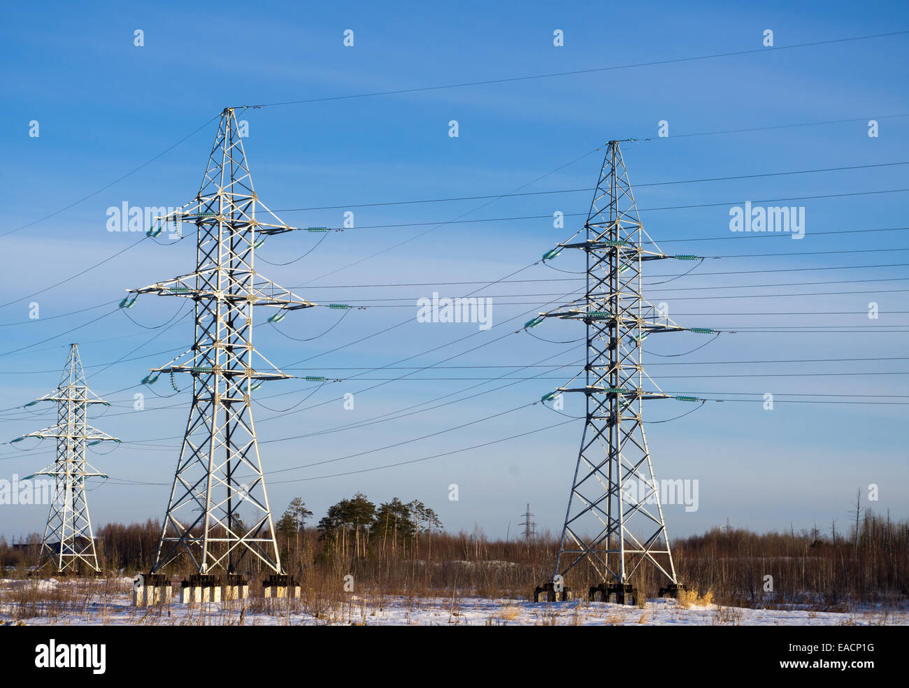 Power transmission towers against the sky Stock Photo - Alamy