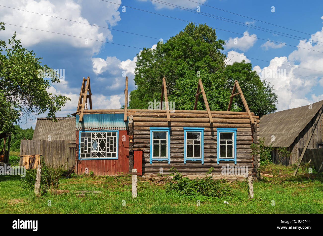 Wooden house without roof. Construction from 1960 Stock Photo Alamy