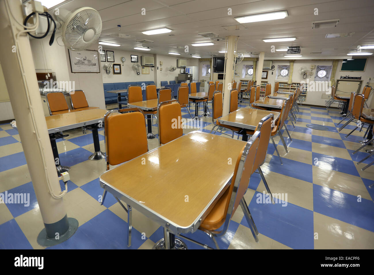 Tokyo, Japan. 11th Nov, 2014. A cafeteria inside the Japanese naval icebreaker 'Shirase' is seen before leaving Harumi pier in Tokyo, Japan for an Antarctica Observation Activity November 11, 2014. Credit:  Yuriko Nakao /AFLO/Alamy Live News Stock Photo