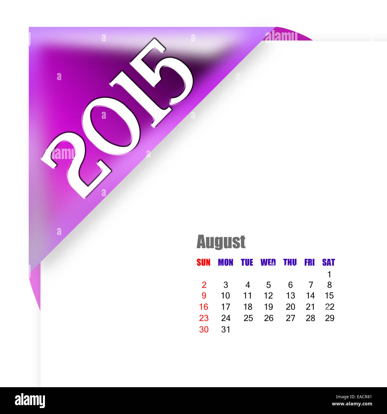 August 2015 - Calendar series with coner fold design Stock Photo - Alamy