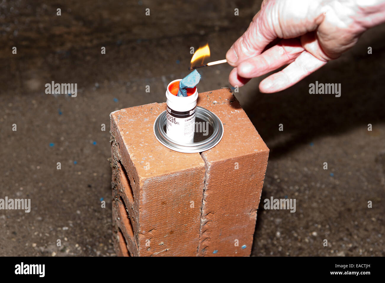 Cleaning a greenhouse with a smoke bomb,grenade,sulphur,candle, to kill insects Stock Photo Alamy
