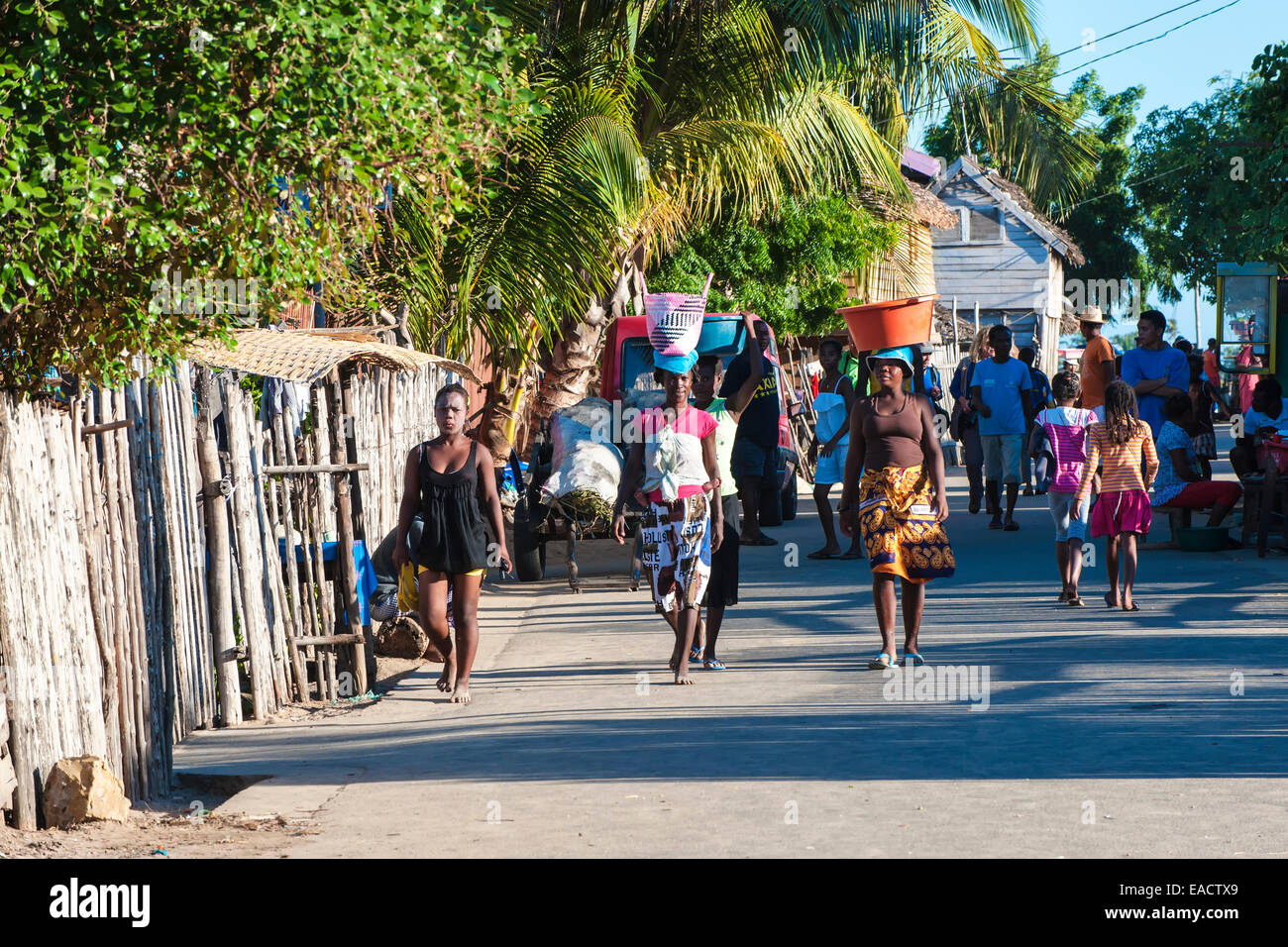 Malagasy People coming back from the market, Morondava, Toliara province, Madagascar Stock Photo