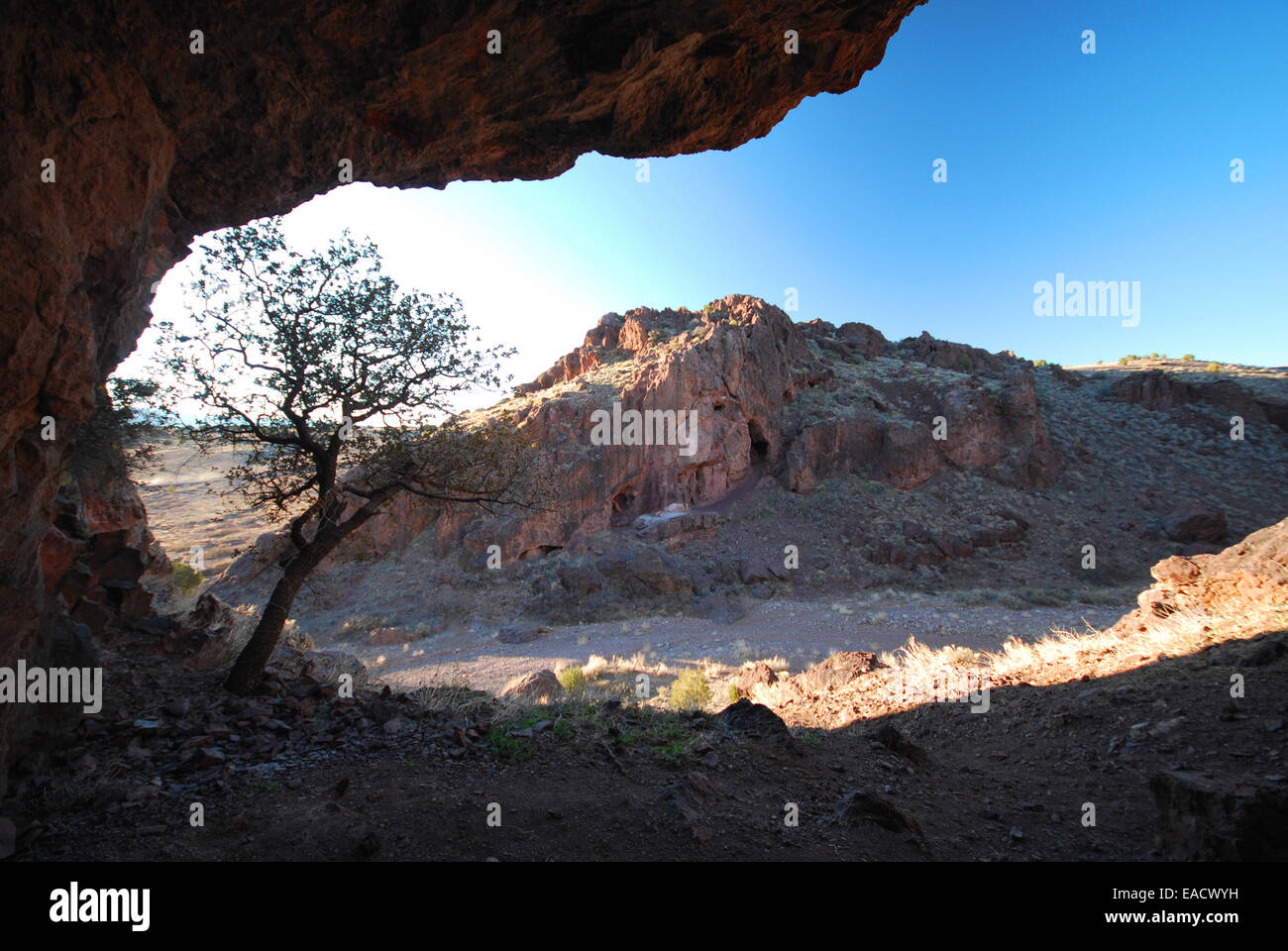 A Cave with a View Location: The Box Recreation Area, Southwest of Socorro Stock Photo