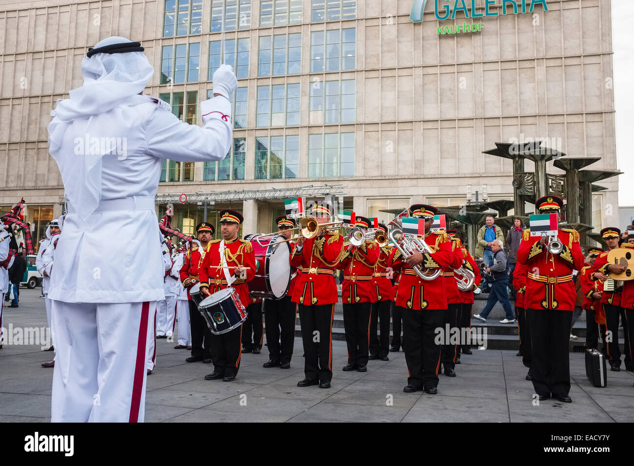 Abu Dhabi Police Band on Alexanderplatz square, Berlin Germany Stock Photo