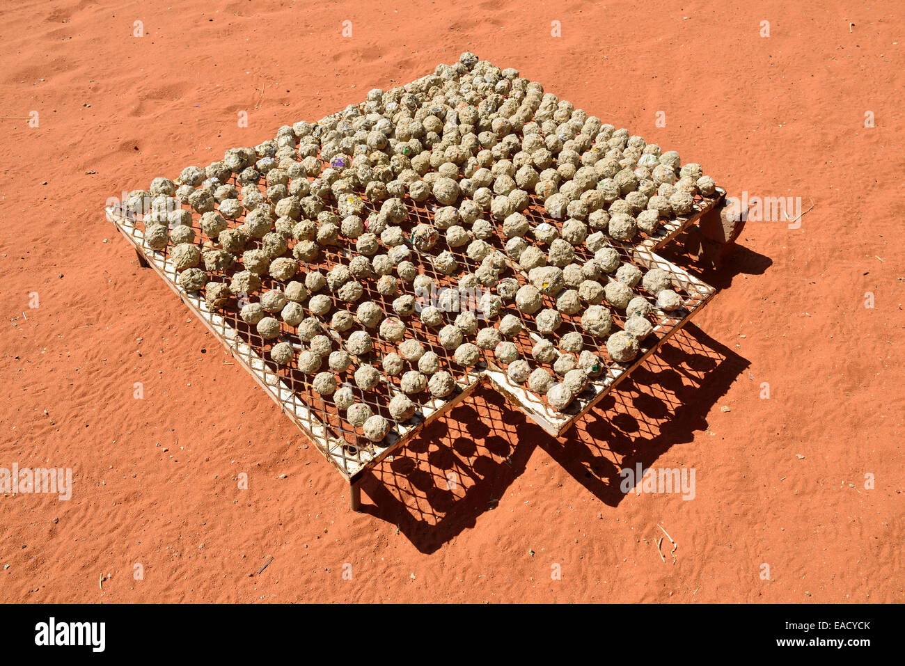 Renewable energy, balls of recycled paper, papier mache, paper mache, drying in the sun, Namibia Stock Photo