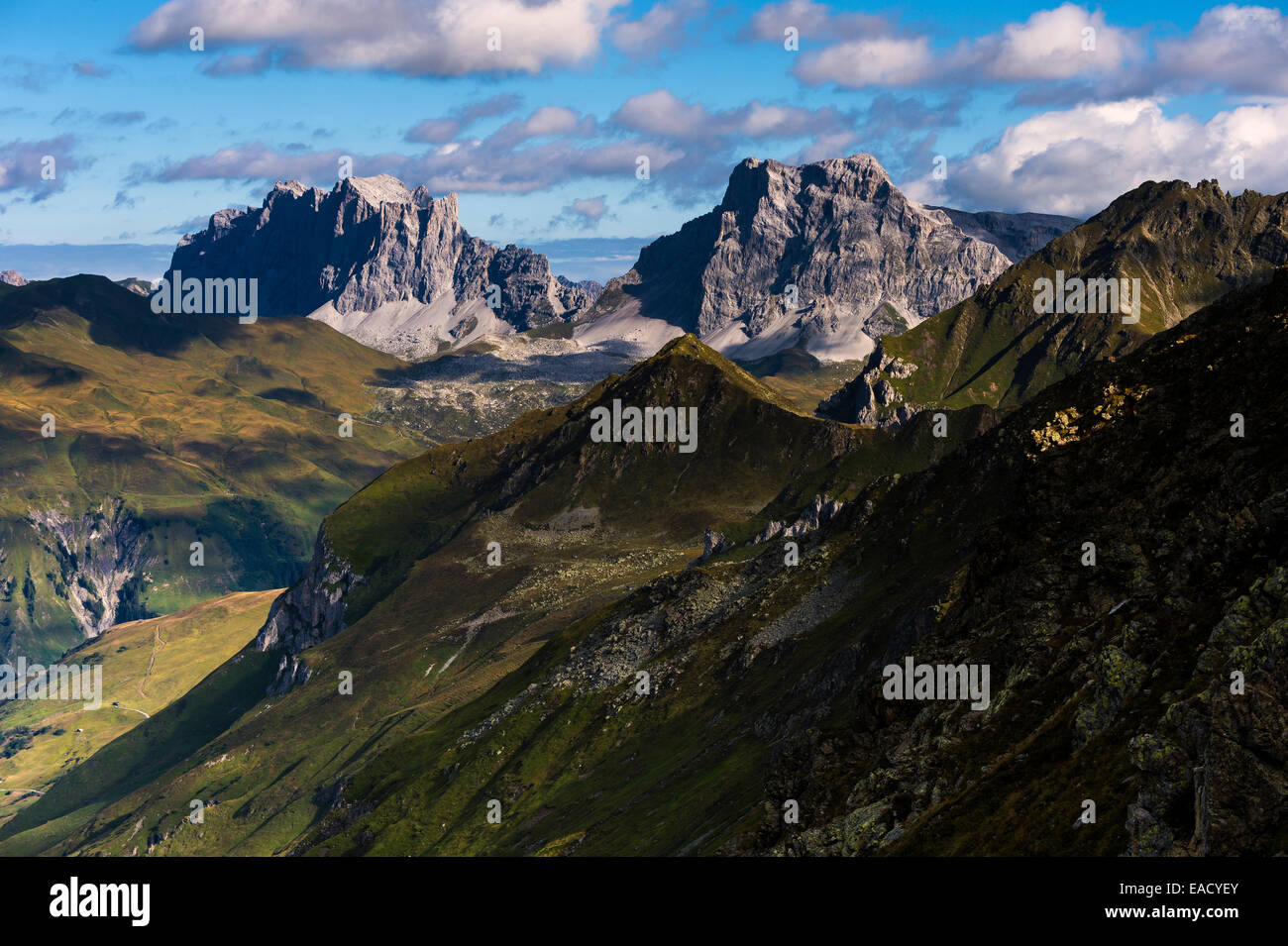 Mountain top with cloudy sky, Gargellen, Montafon, Vorarlberg, Austria Stock Photo