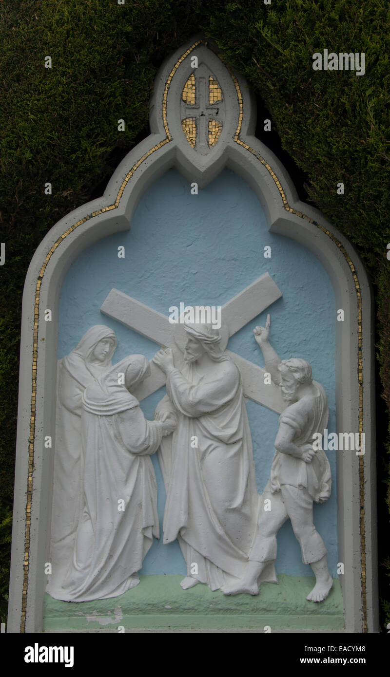 EIRE; MAYO; KNOCK; SHRINE; RELIEF:  4TH STATION OF THE CROSS Stock Photo