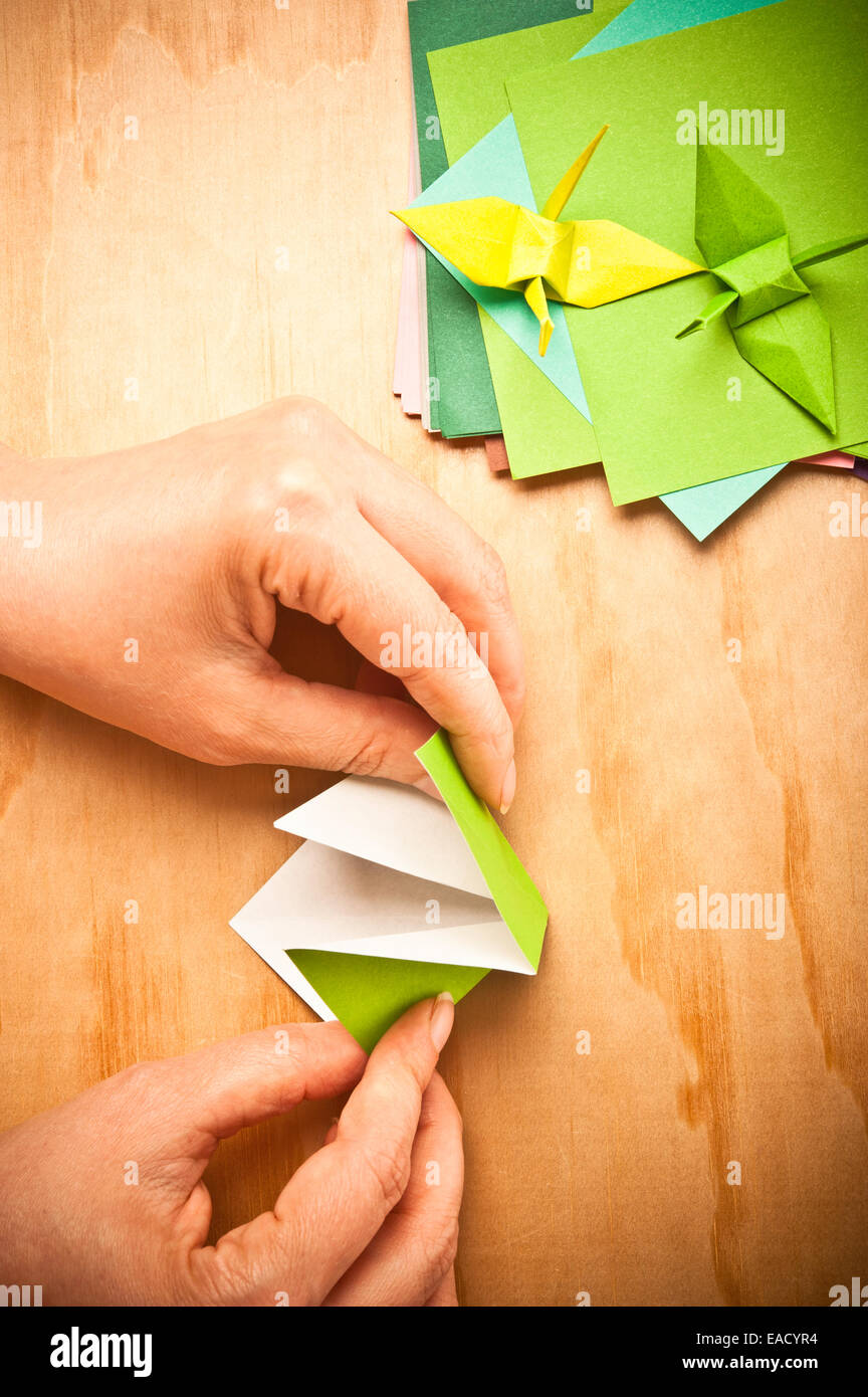 woman folding paper for origami Stock Photo Alamy
