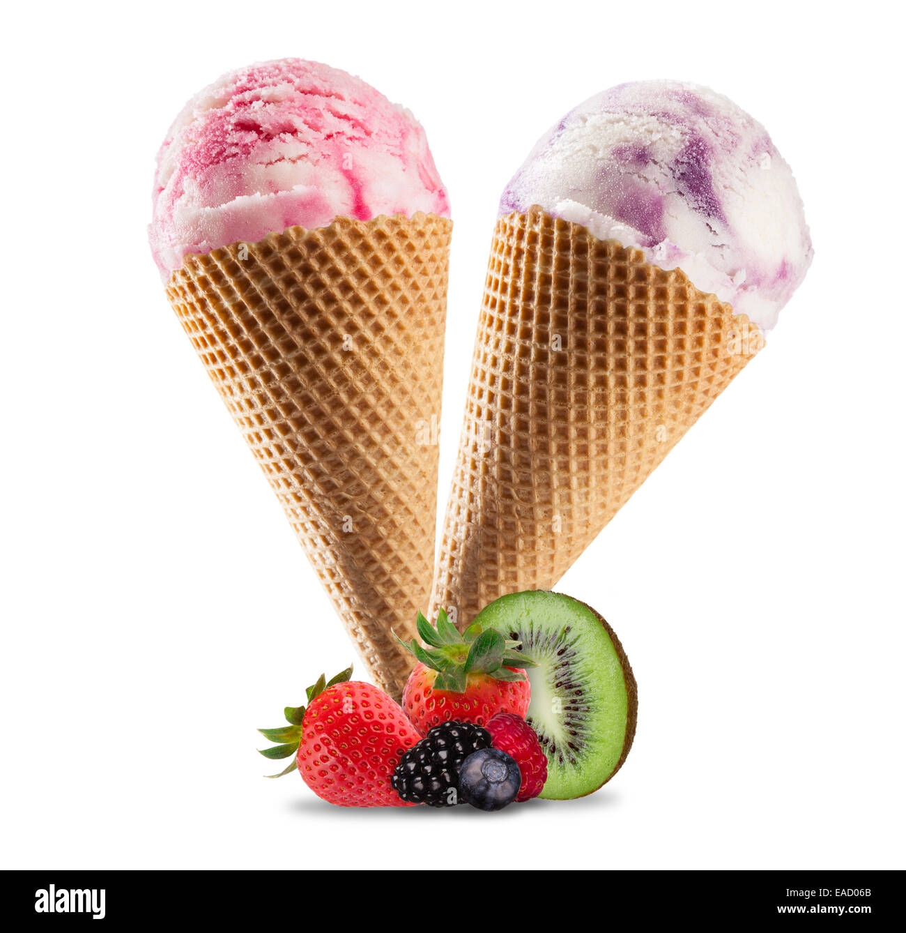 Studio photo of isolated ice cream in waffle cone on white background ...