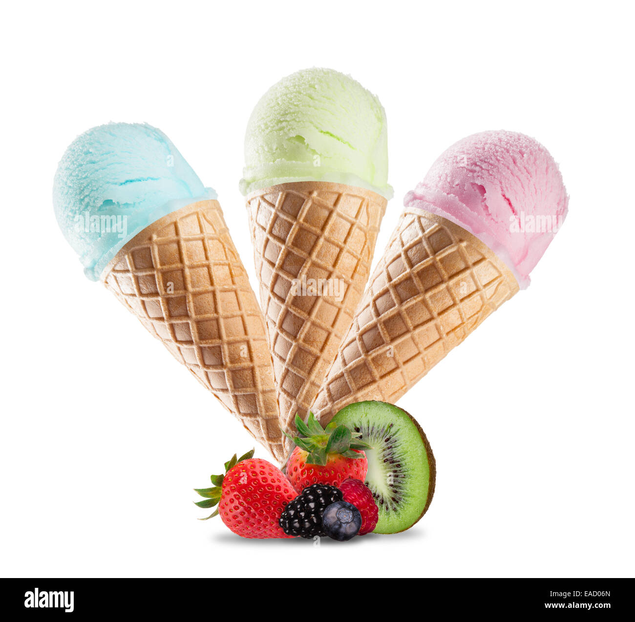 Studio photo of isolated ice cream in waffle cones on white background ...