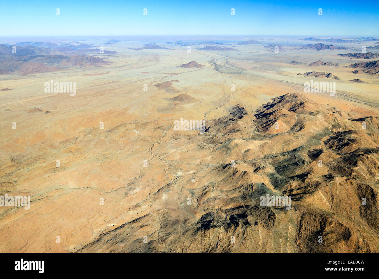 Aerial view, rugged landscape between Khomas Hochland and the Namib Desert, Namibia Stock Photo