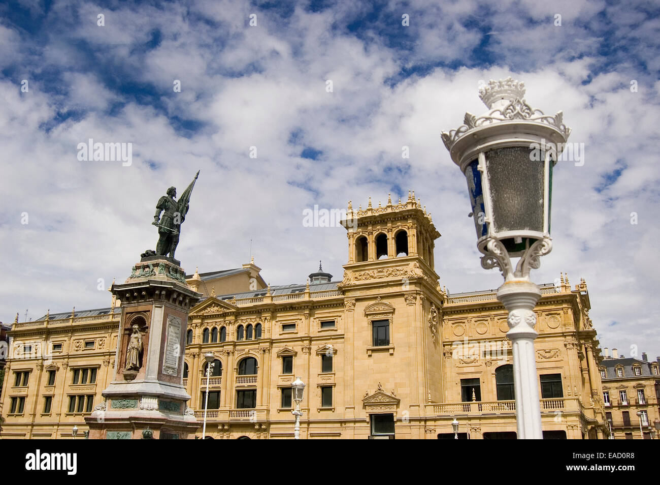 victoria eugenia theatre and oquendo statue in san sebastian Stock