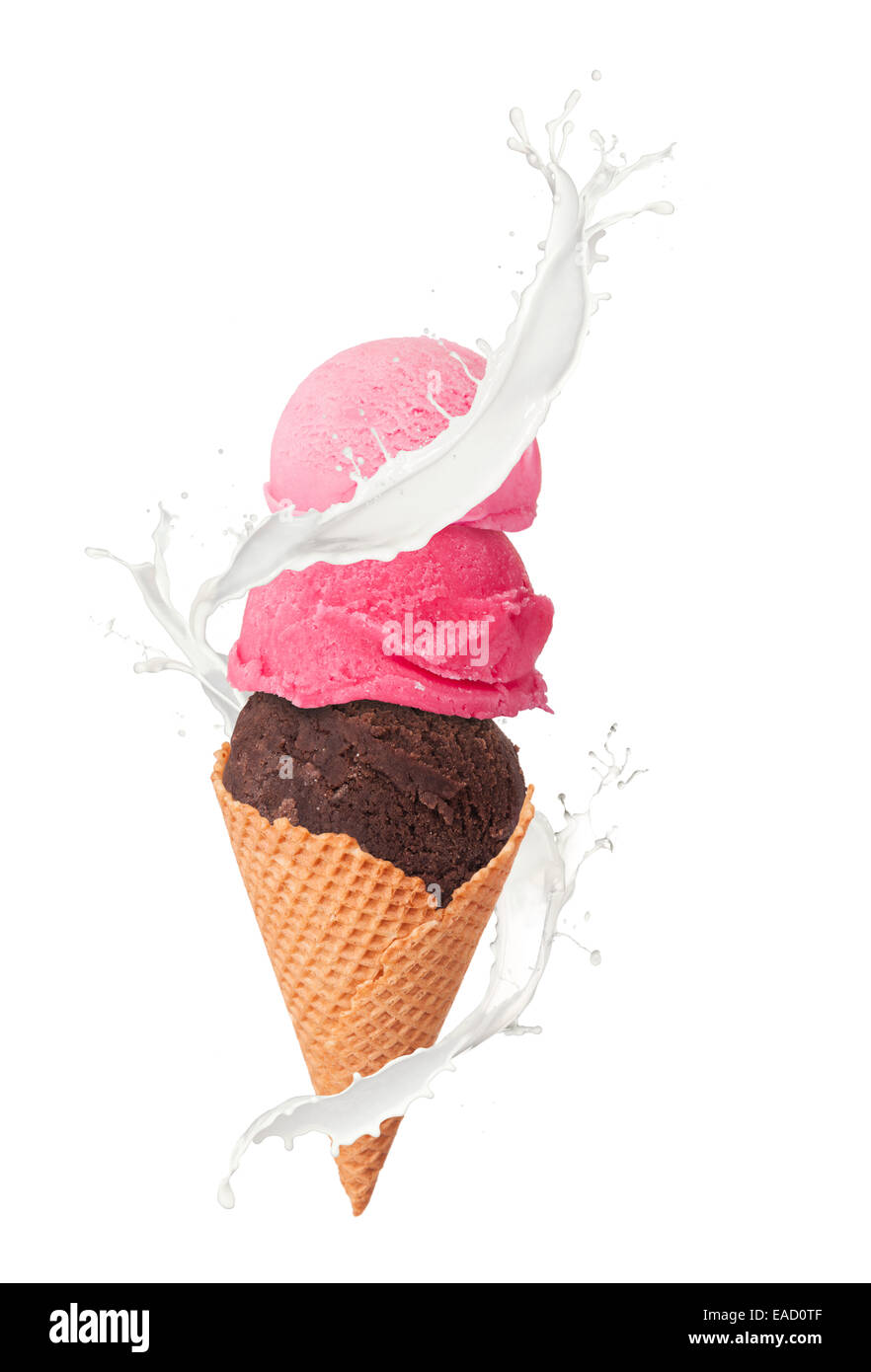 Studio photo of isolated ice cream in waffle cone on white background ...