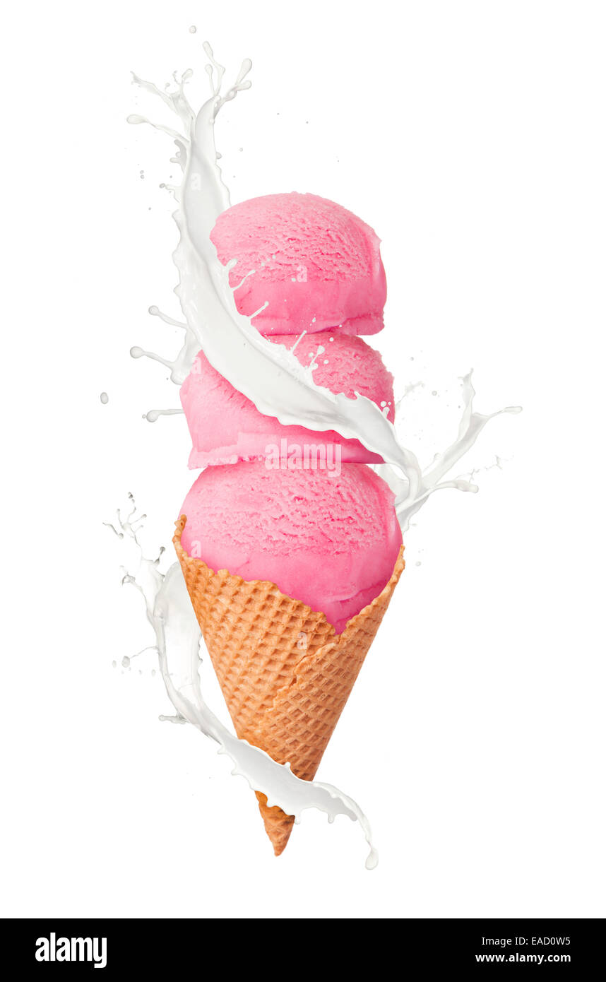 Studio photo of isolated ice cream in waffle cone on white background ...