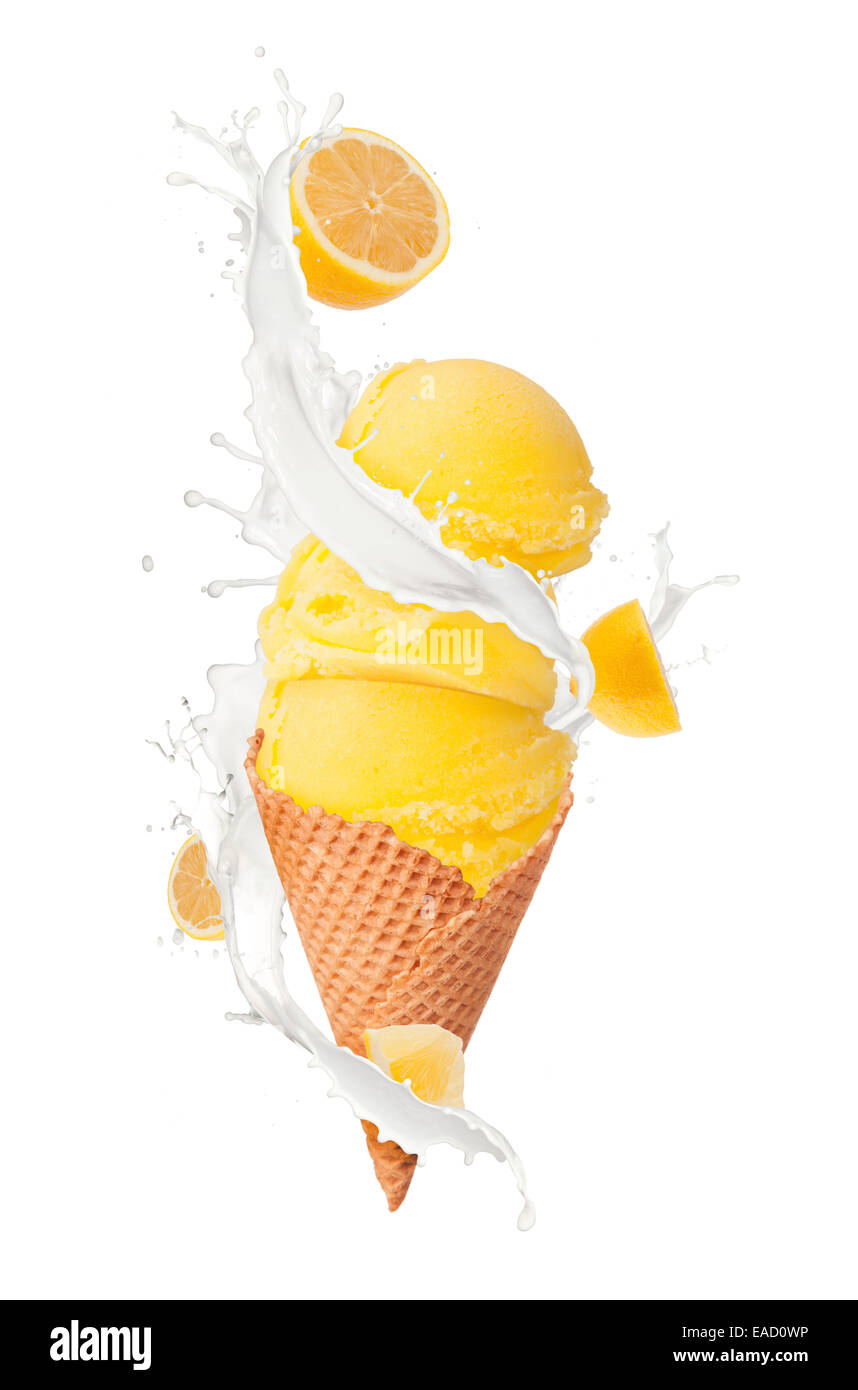 Studio photo of isolated ice cream in waffle cone on white background ...