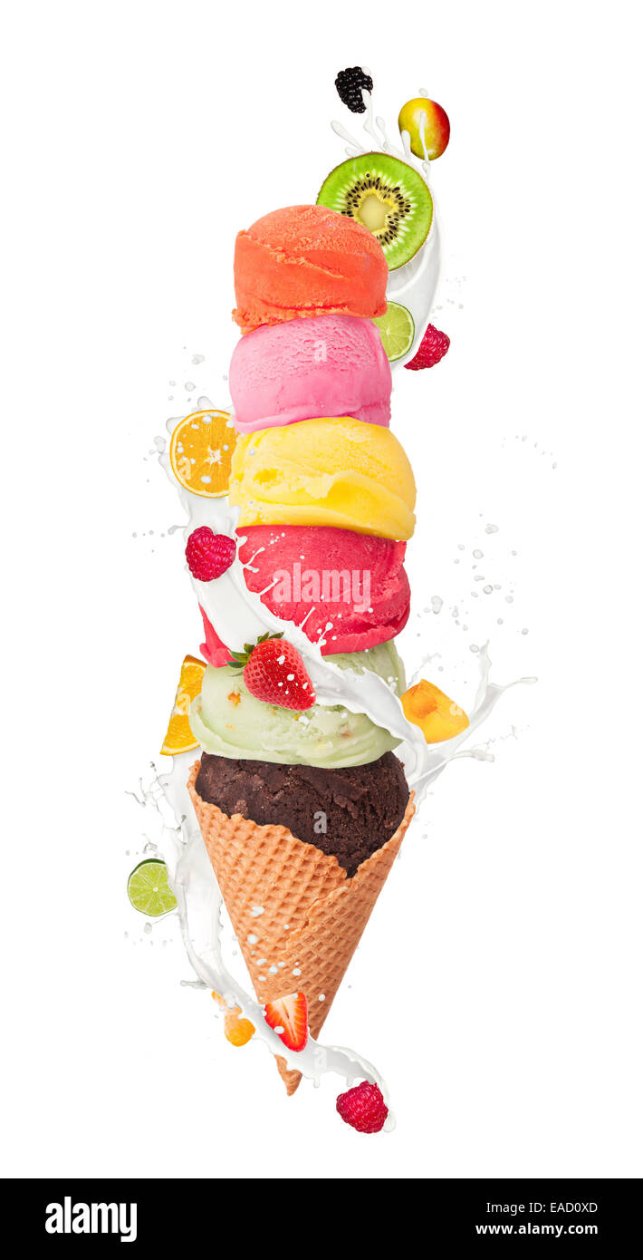 Studio photo of isolated ice cream in waffle cone on white background ...