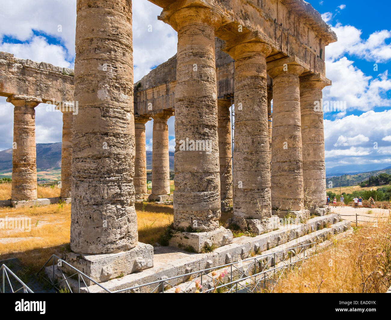 Columns of the Doric temple of the Elymians of Segesta, Calatafimi, Province of Trapani, Sicily, Italy Stock Photo