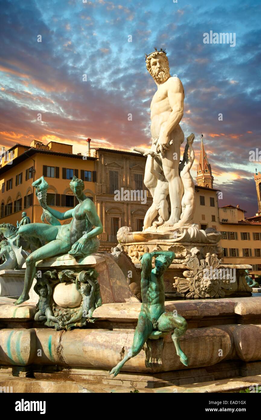 The Fountain of Neptune by Bartolomeo Ammannati, 1575, Piazza della Signoria, Florence, Tuscany, Italy Stock Photo
