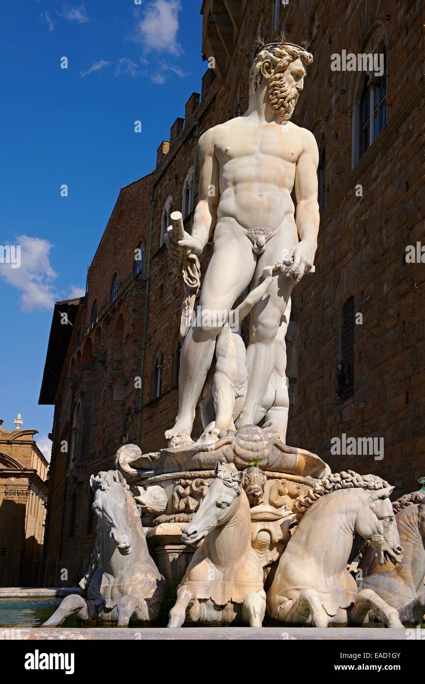The Fountain of Neptune by Bartolomeo Ammannati, 1575, Piazza della Signoria, Florence, Tuscany, Italy Stock Photo