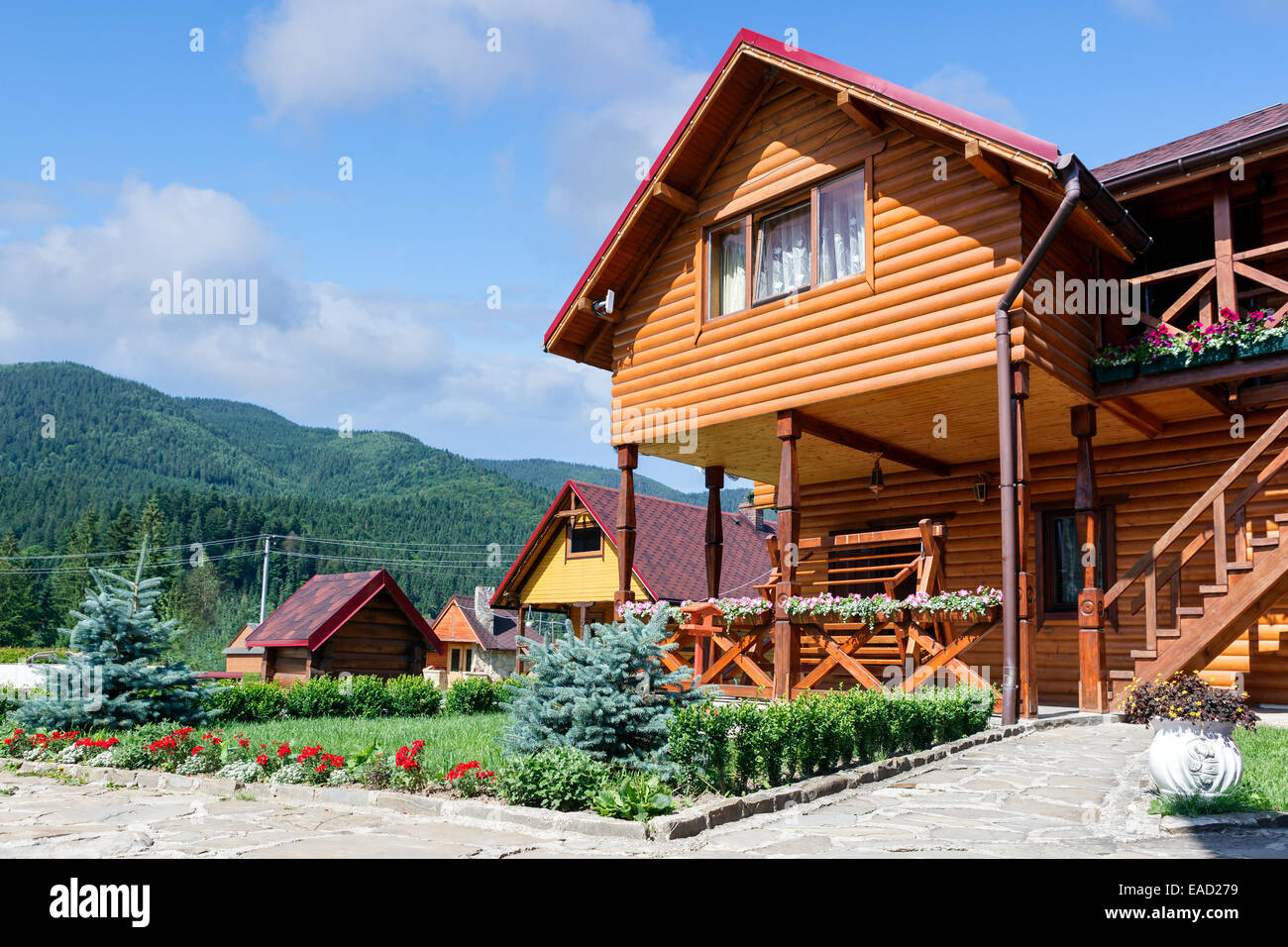 Hotel in Carpathian Mountains. Ukraine. Stock Photo