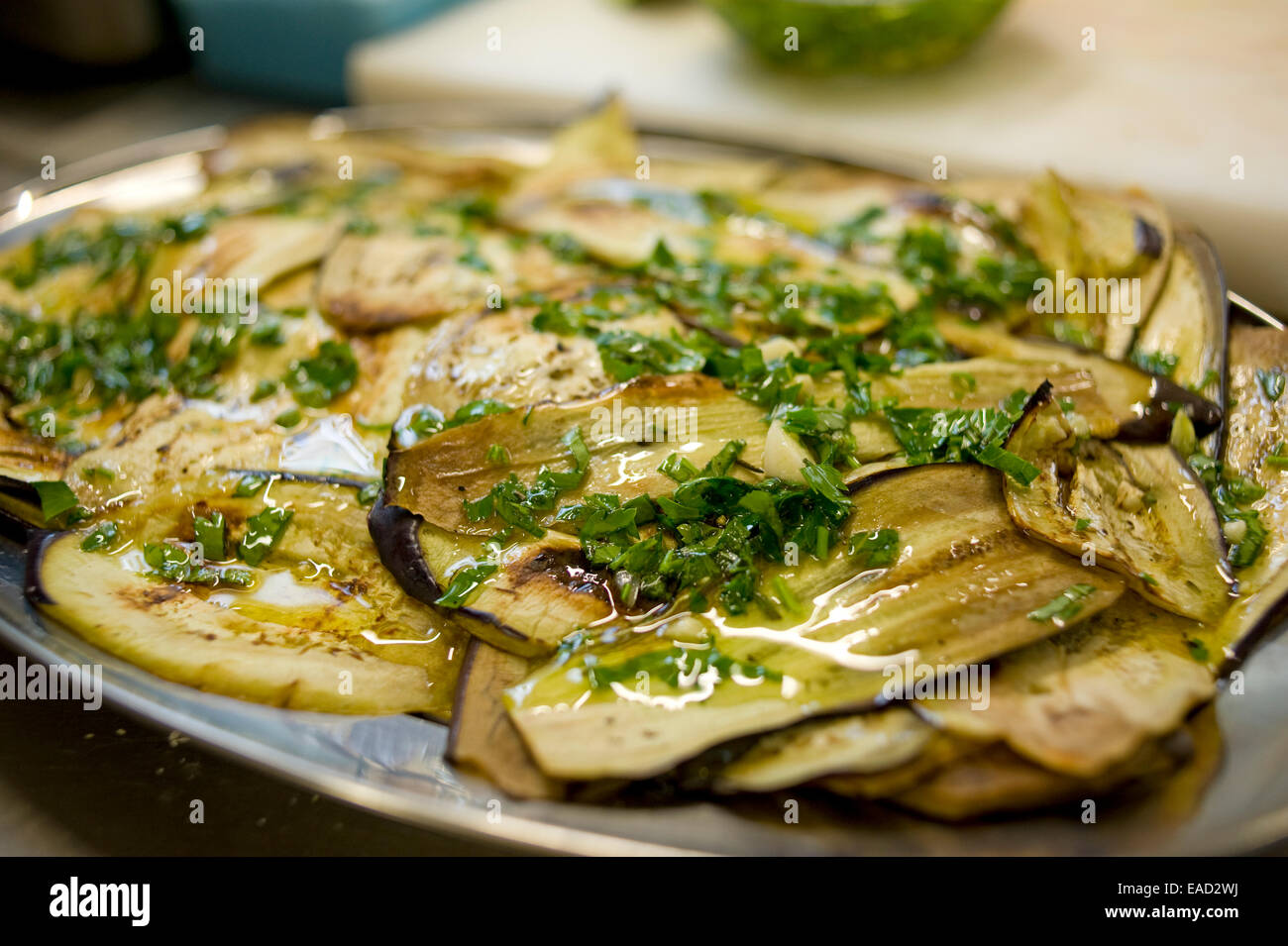 Grilled aubergine, Italian starter, antipasti Stock Photo - Alamy