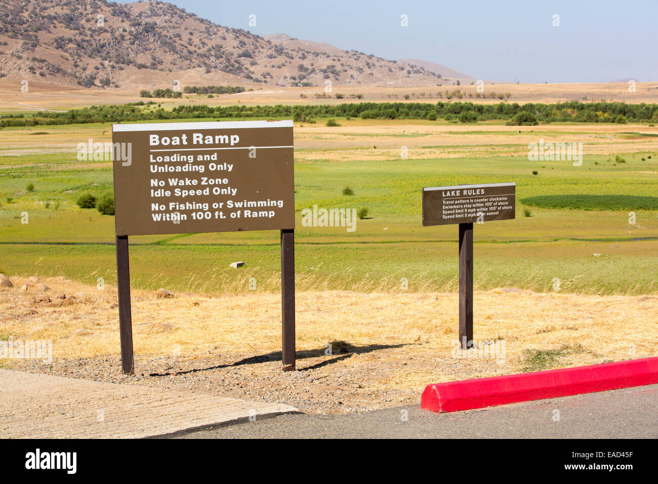 The boat launching ramp stands high and dry at Lake Success near