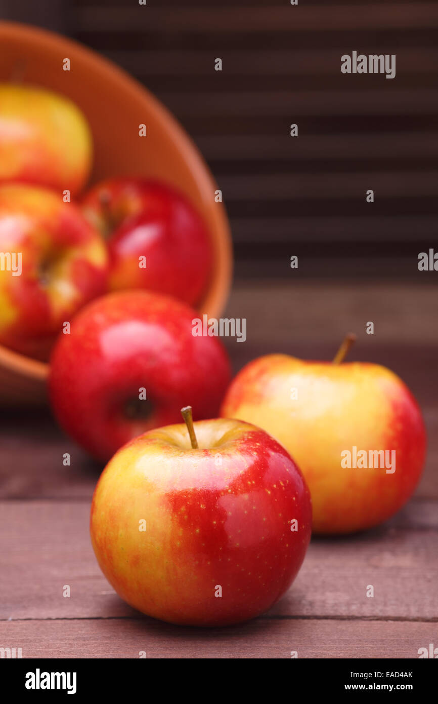red apples on wooden background Stock Photo - Alamy