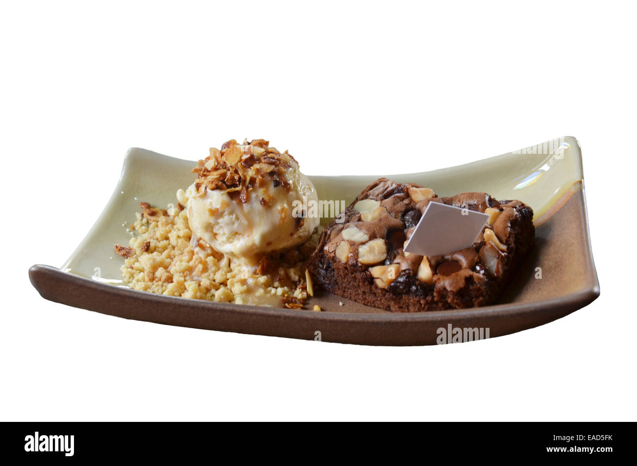 Brownie Cake with Vanilla Ice Cream Stock Photo Alamy