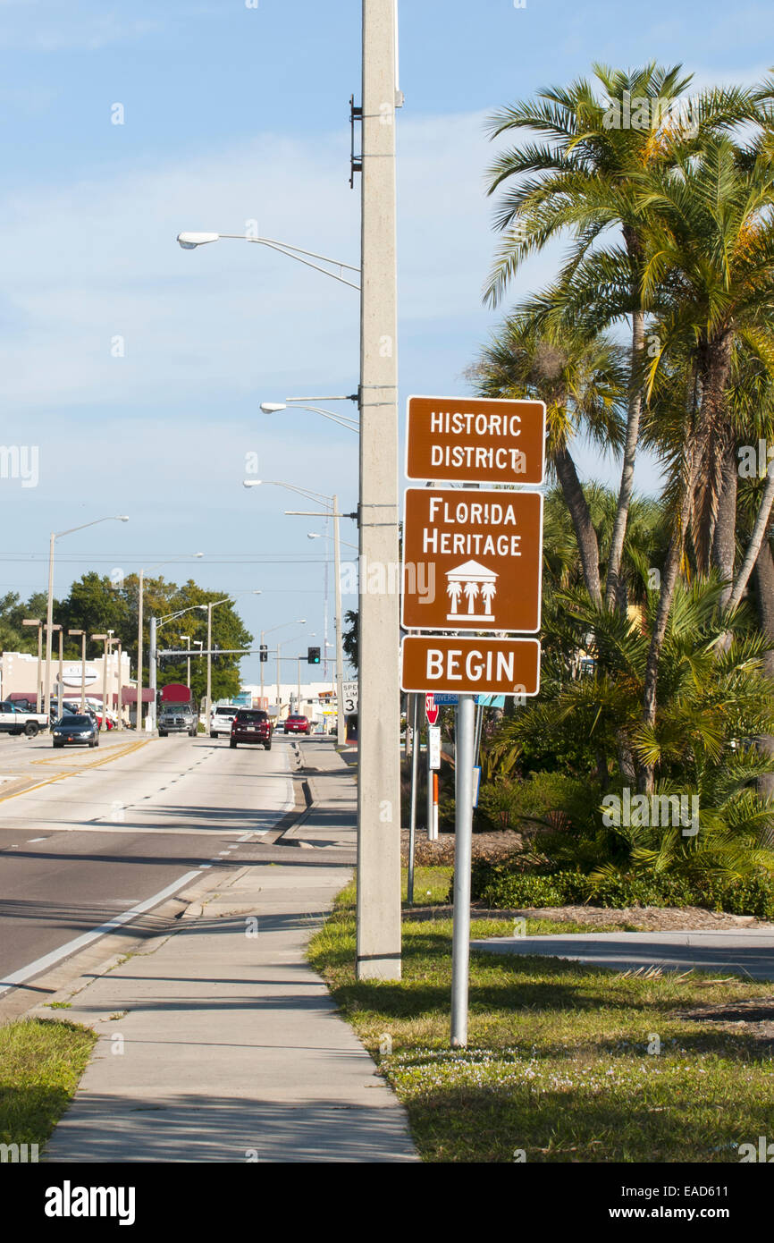 Historic District; Florida Heritage; sign in Bradenton, Florida Stock Photo