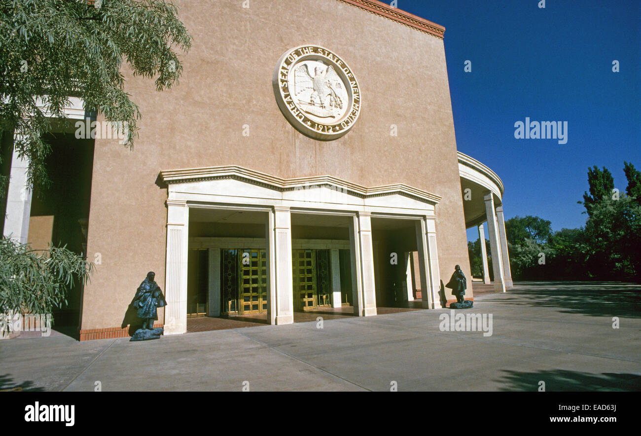 Designed by W.C. Kruger, a young New Mexico State Capitol Building, in 1971, with few trees around it. Stock Photo
