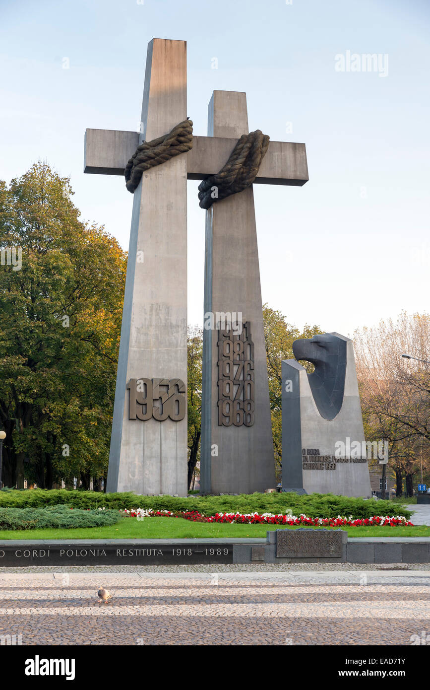 POZNAN, POLAND - OCTOBER 24, 2014: Memorial tribute monument to the Victims of June 1956 Stock Photo