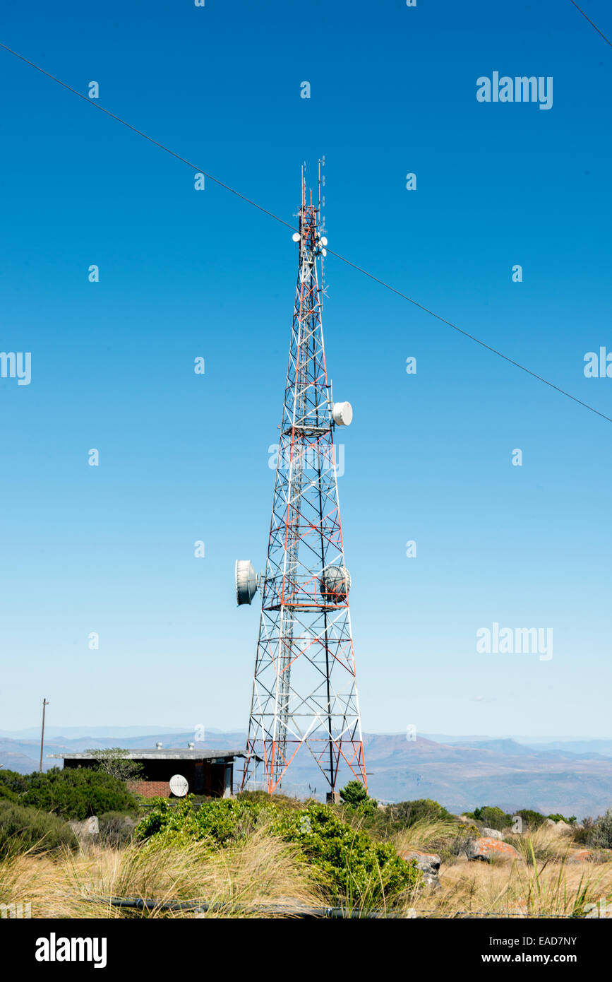 Telecommunications tower on the Drakonsberg Mountains in South Africa Stock Photo