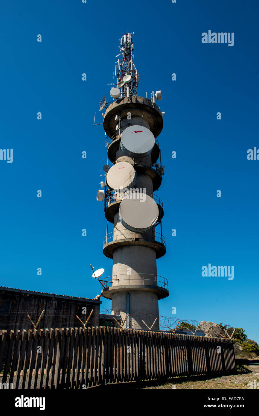 Telecommunications tower on the Drakonsberg Mountains in South Africa Stock Photo