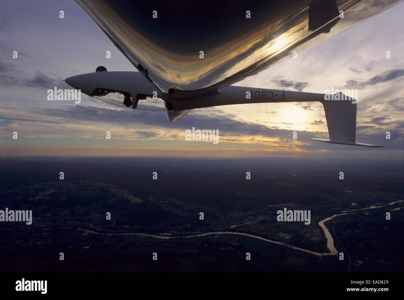 Glider plane in aerobatic flight over Nancy, Lorraine region, France