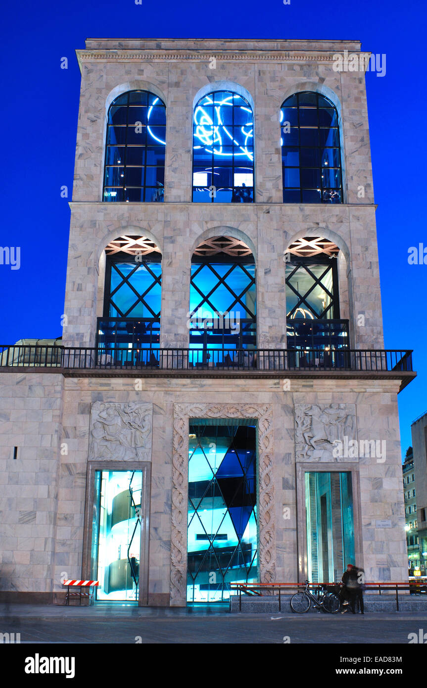 Italy, Lombardy, Milan, Duomo Square, Twentieth Century Museum, Museo del Novecento at Dusk Stock Photo