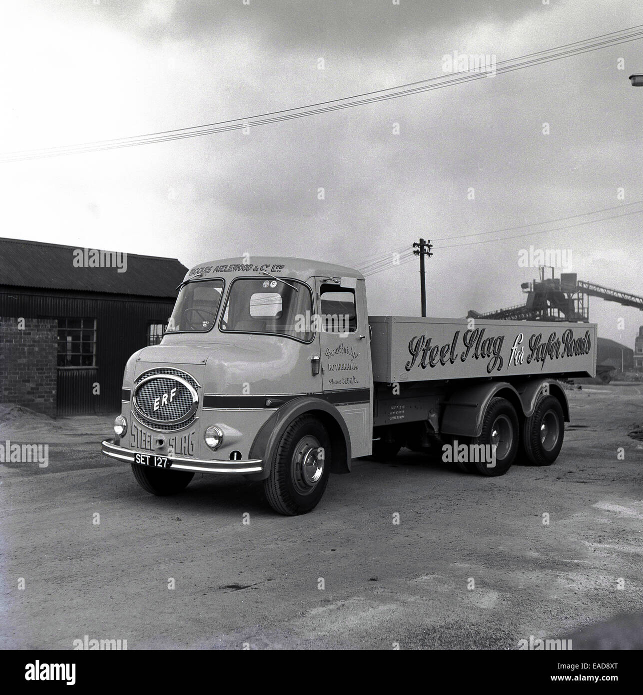 ERF (camion) azienda Historical-picture-1950s-a-steel-slag-truck-parked-at-a-yard-or-depot-EAD8XT