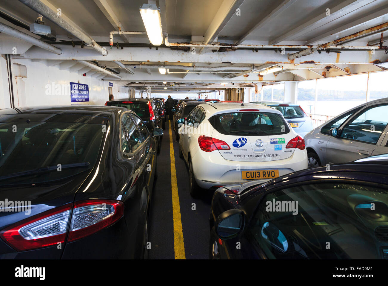 Restricted height car deck on ferry Stock Photo