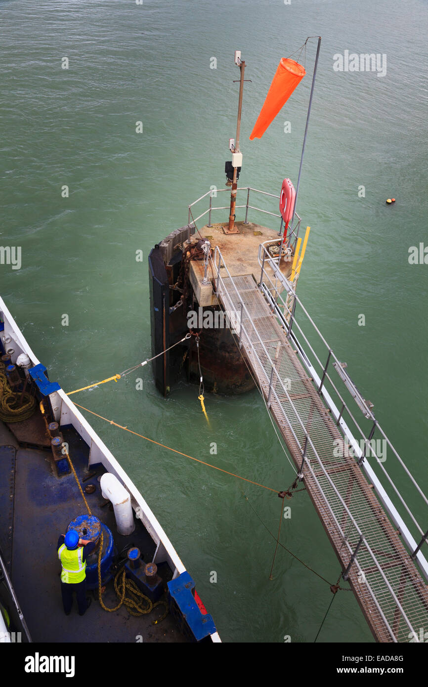 Anchorage tie up point at end of jetty for commercial ferry Stock Photo