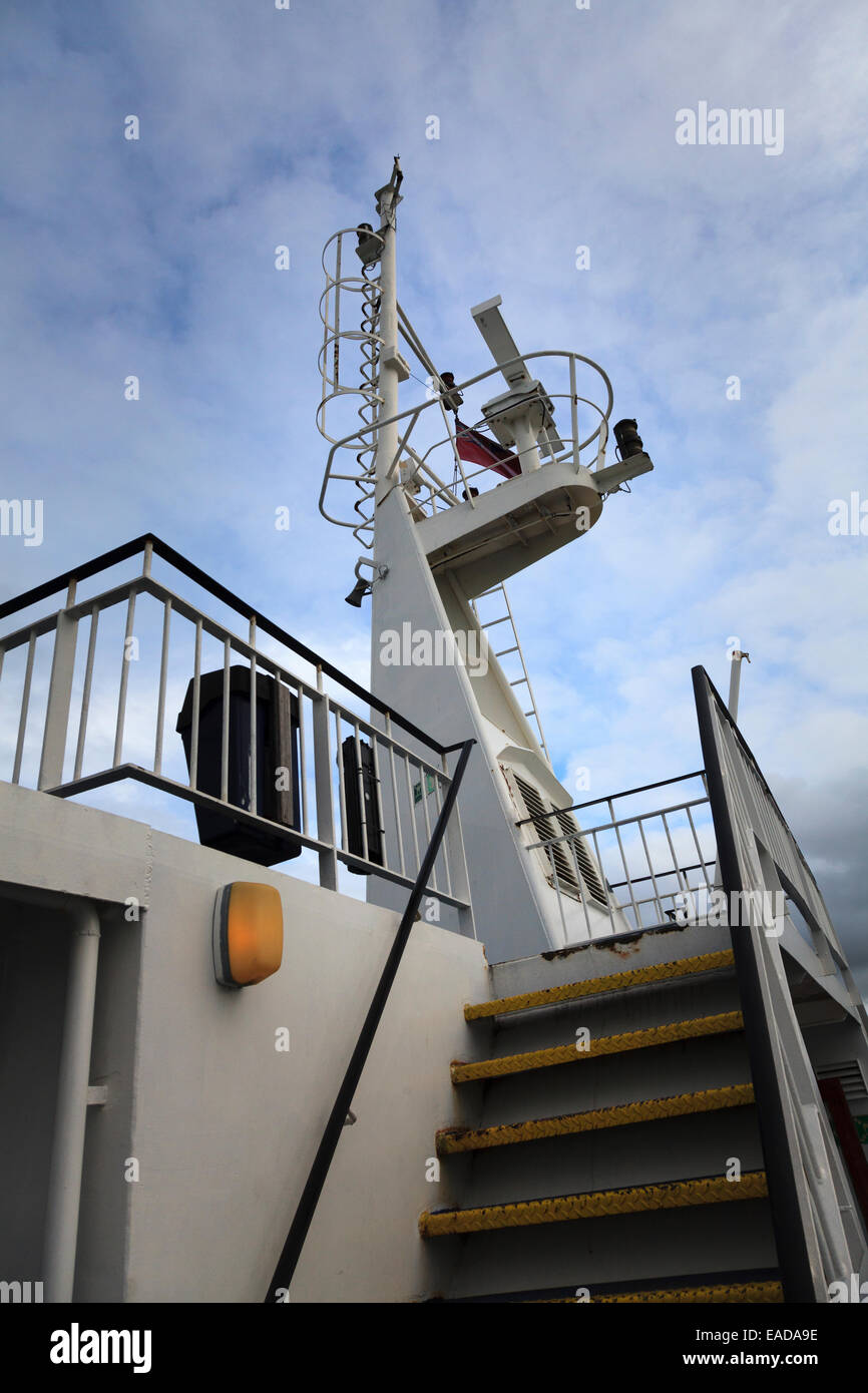 Stairs to the upper deck of a ferry and the mast Stock Photo