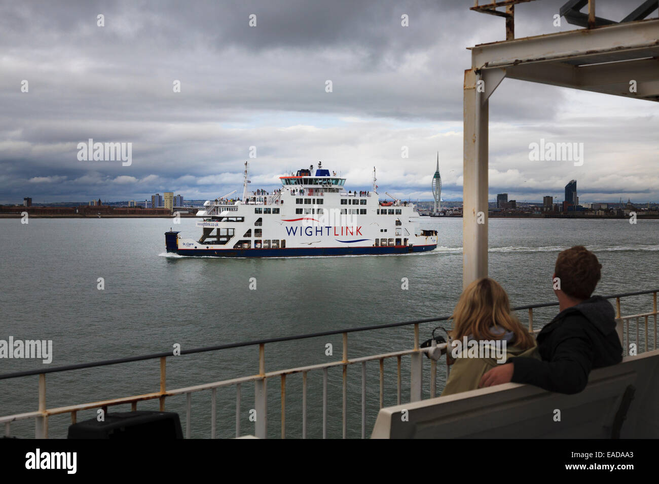 Wightlink ferry passes another just outside Portsmouth Harbour Stock Photo