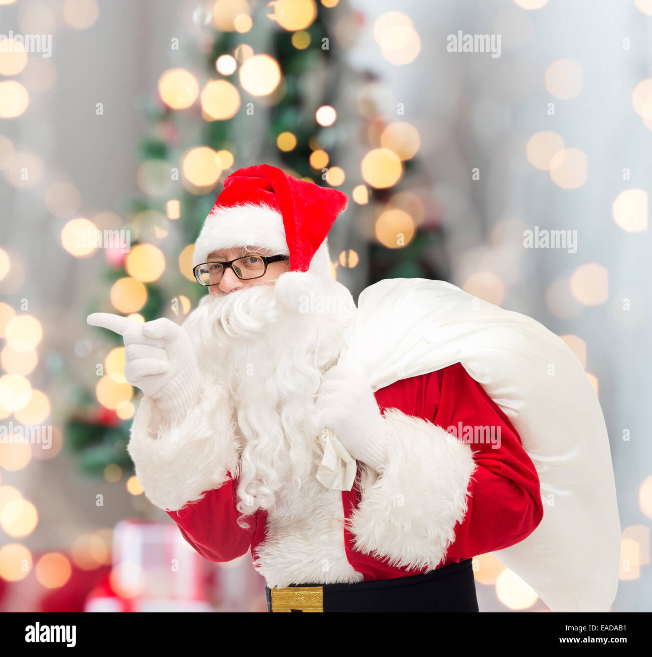 man in costume of santa claus with bag Stock Photo - Alamy