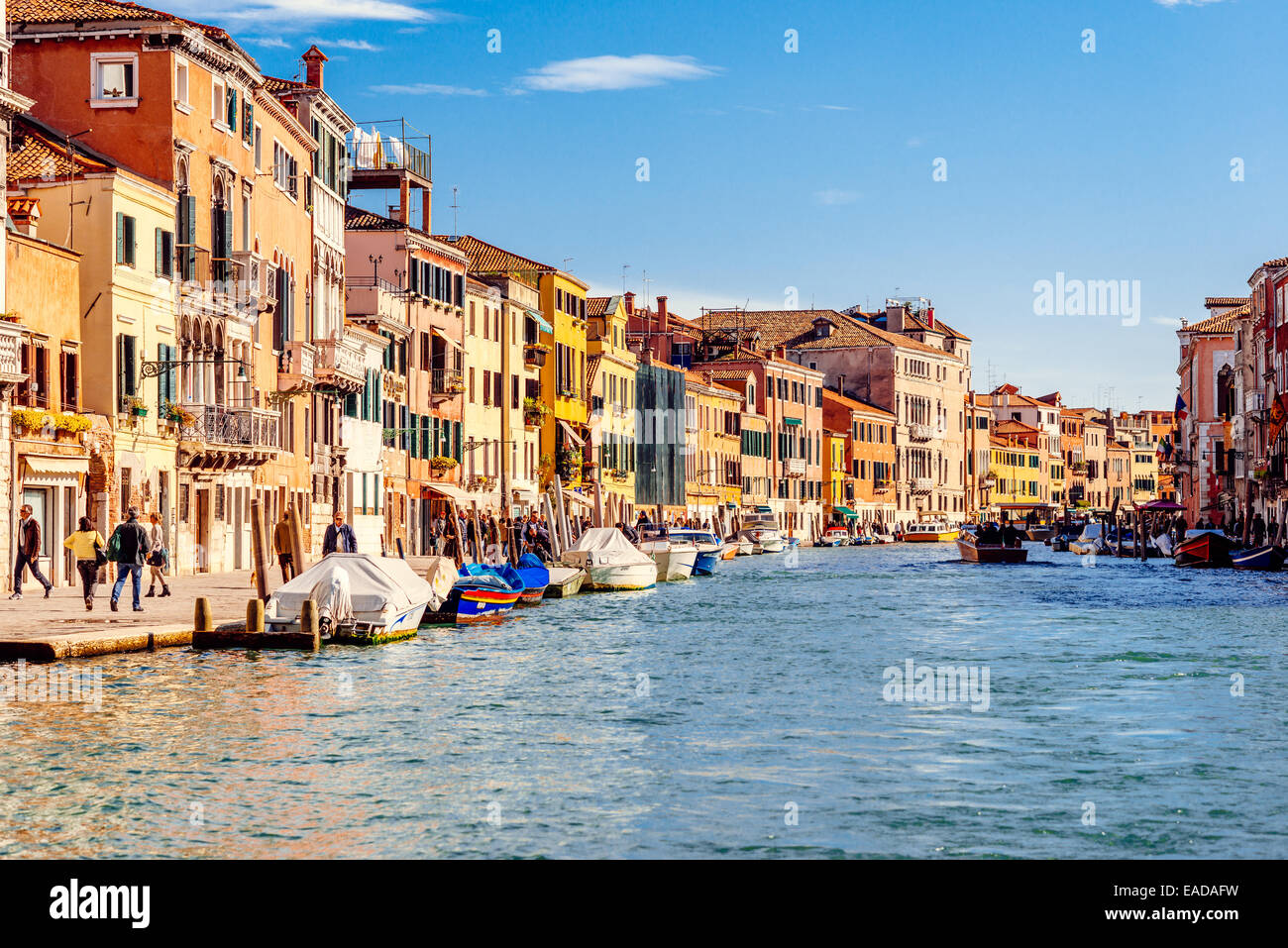 VENICE, ITALY - 26 OCTOBER 2014: Historical district of Venetian Ghetto on Cannaregio Canal. Stock Photo