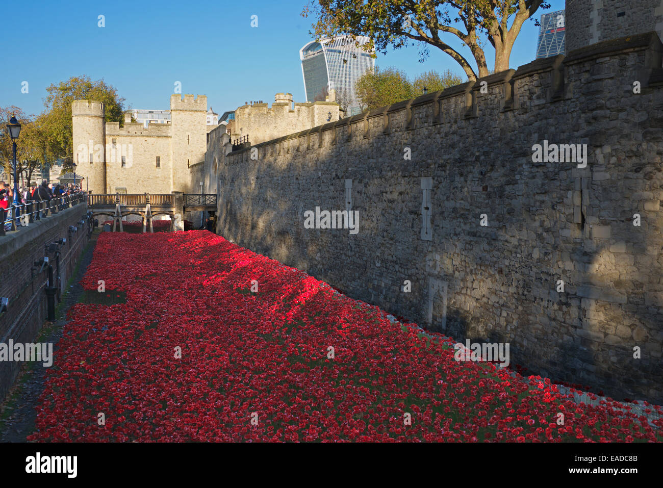 Tower of London with ceramic poppies installation London England Stock Photo