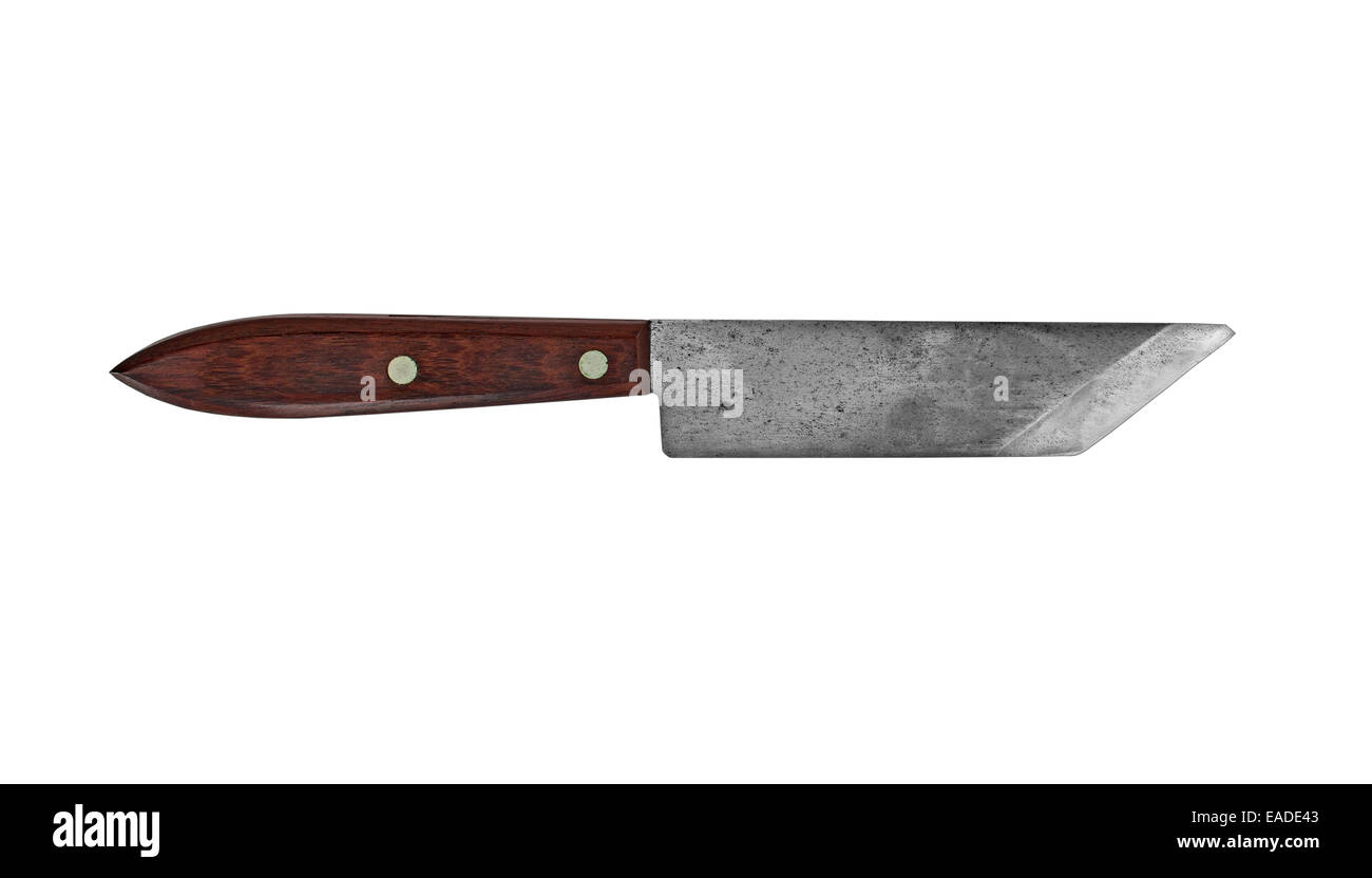 vintage rusty shoemaker knife over white, clipping path Stock Photo