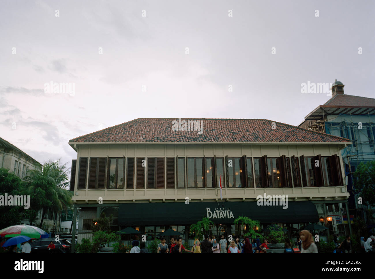 Cafe Batavia in Fatahillah Square in Jakarta in Java in Indonesia in Southeast Asia Far East. Tourism Tourist Site Wanderlust Travel Stock Photo