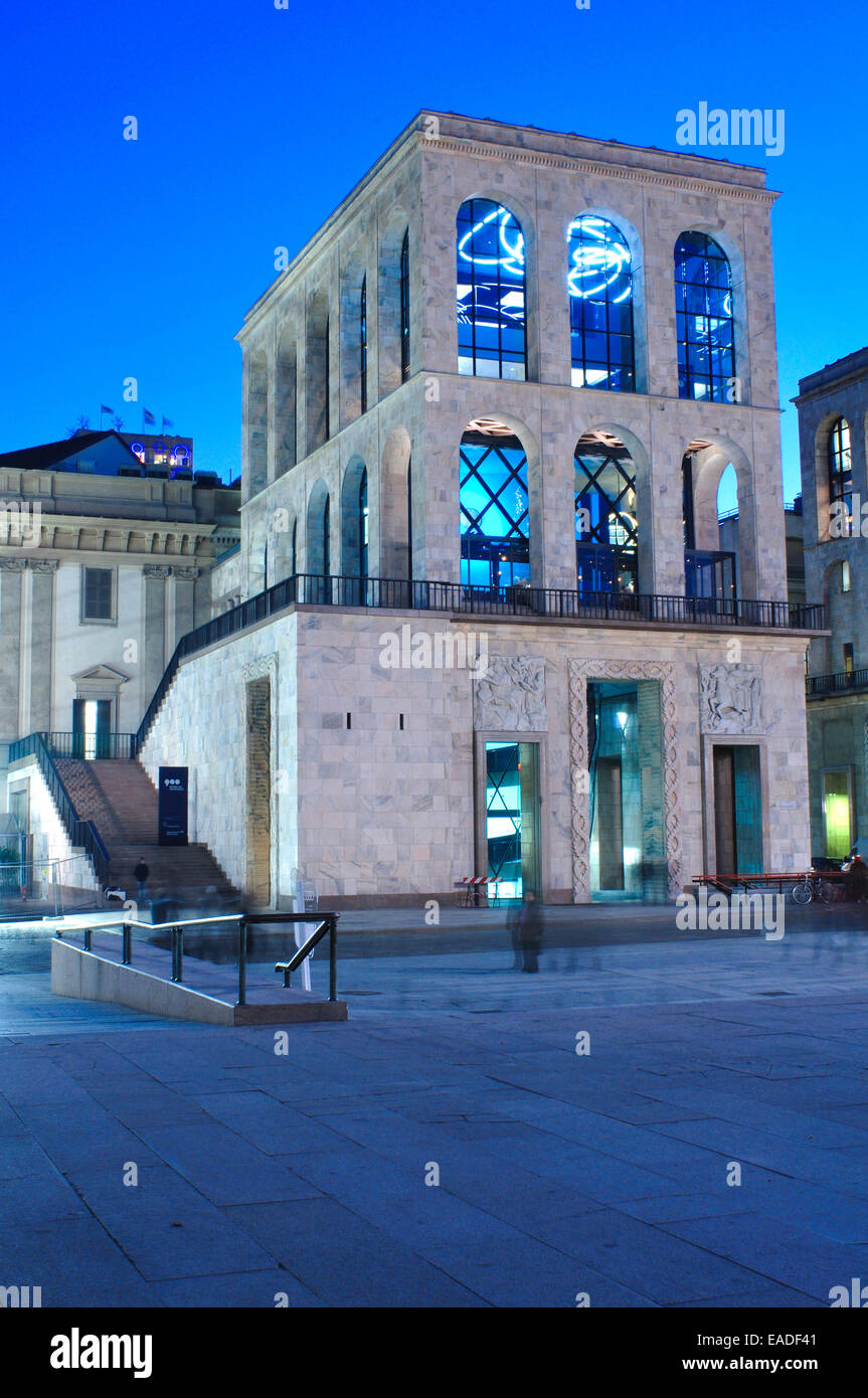 Italy, Lombardy, Milan, Duomo Square, Twentieth Century Museum, Museo del Novecento at Dusk Stock Photo