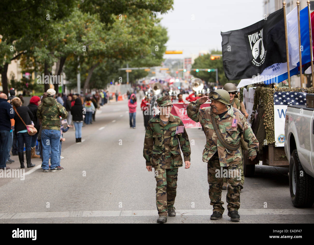 November 11th, 2014 Austin, Texas USA: Veteran's Day parade down Congress Avenue Stock Photo