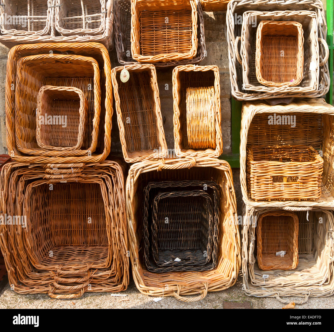 Display of wicker baskets in Burford, Oxfordshire, England, UK Stock