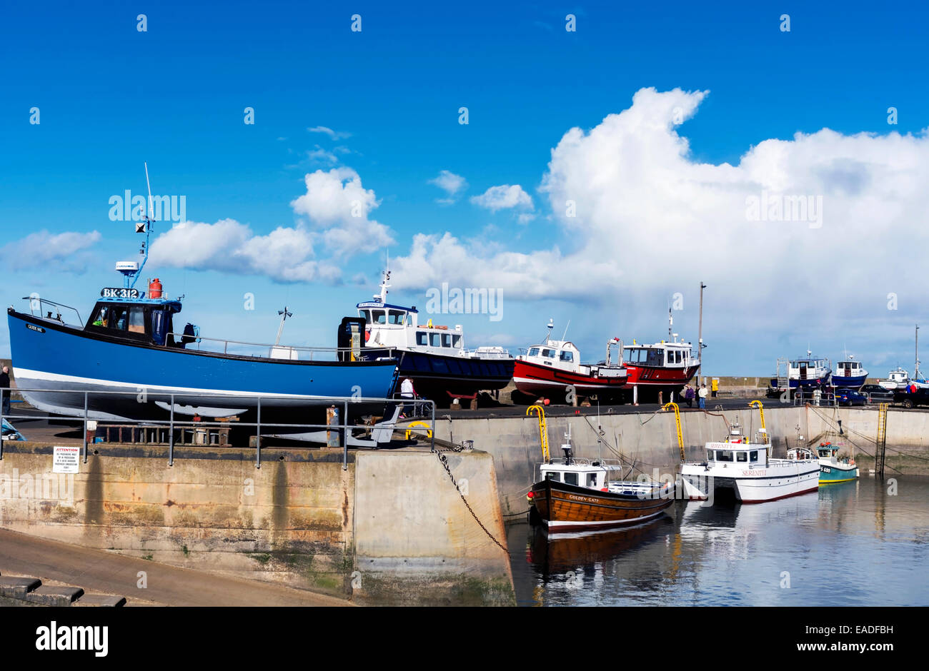 The quayside at Seahouses harbour, Northumberland, England. Stock Photo