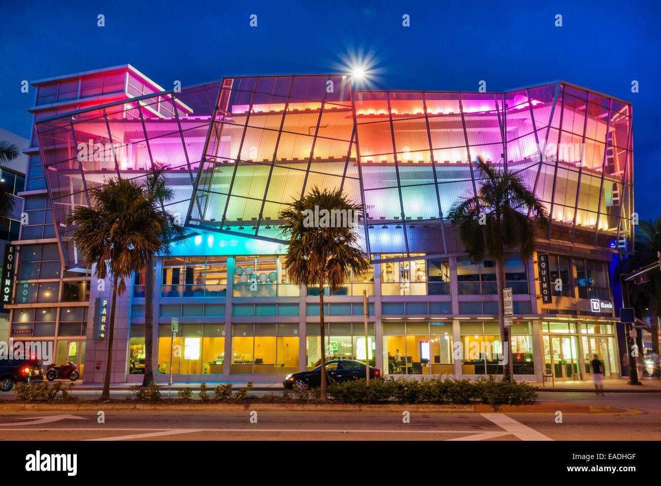 Miami Beach Florida,5th Fifth Street,Collins Avenue,night,building,light show,FL140930049 Stock Photo